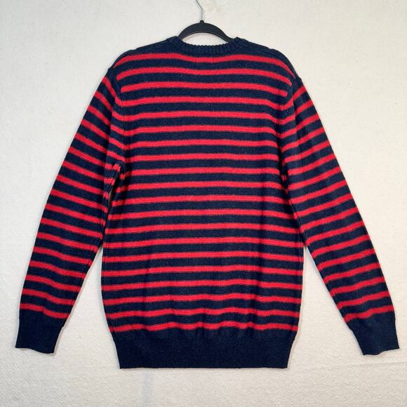 Old Navy Pullover Crew Sweater Reverse Stripe Ink Blue Heather Red Men's Large - Picture 2 of 8